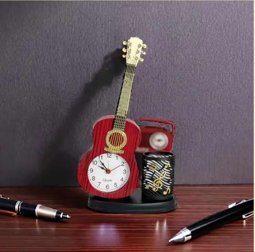 Guitar violin alarm clock with stationary holder -Gem